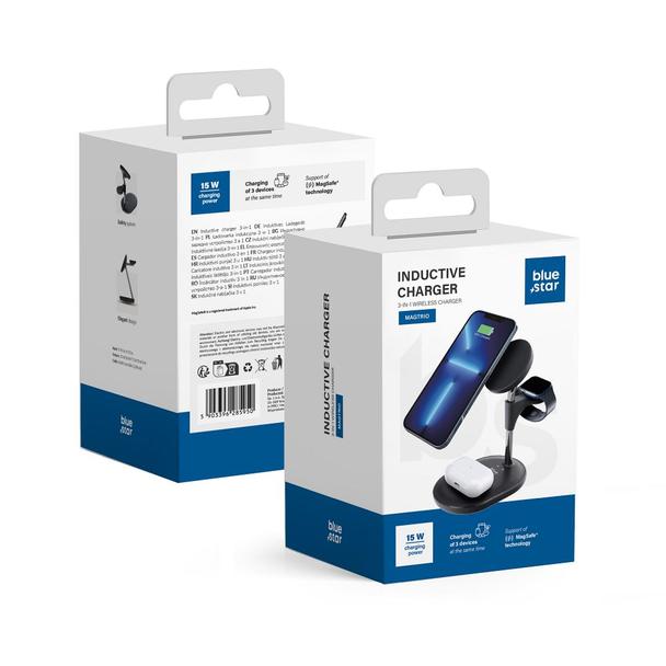 Ładowarka indukcyjna 3w1 Blue Star 15W MagTrio zgodna z MagSafe czarna