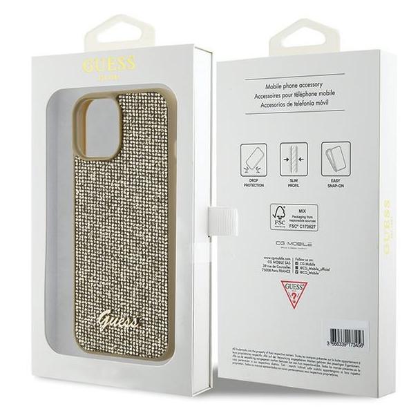 GUESS futerał do IPHONE 13 / 14 / 15 GUHCP15SPMSDGSD (Disco Metal Script) złoty