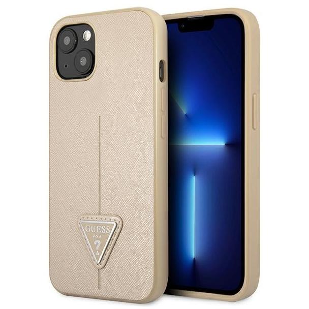 GUESS futerał do IPHONE 13 / 14 / 15 GUHCP14SPSATLE (SaffianoTriangle Logo) beżowy
