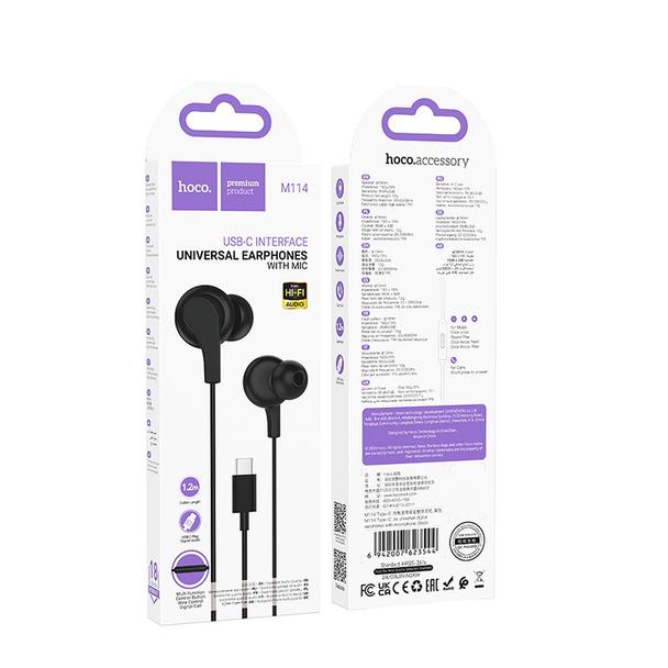Słuchawki przewodowe douszne USB C Hoco M114 czarne