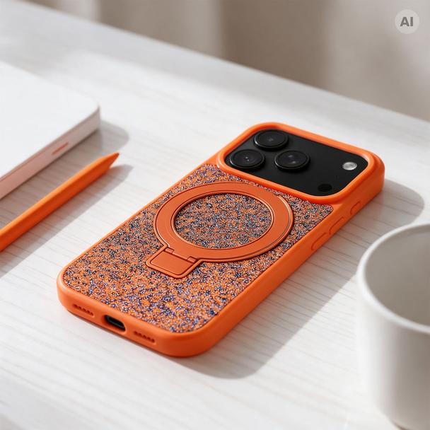 Etui na iPhone 18 Pro / 17 Pro Quartz Circle Stand Mag Cover orange