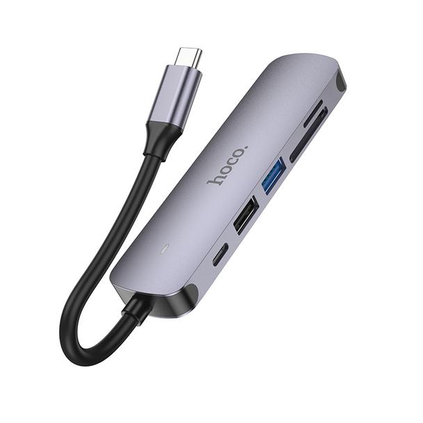 Adapter HUB 6w1 (HDTV+USB 3.0+USB 2.0+SD+TF+PD) USB-C Hoco HB28 czarny