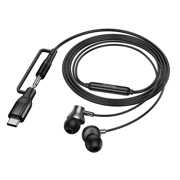 Słuchawki przewodowe douszne z mikrofonem Jack 3,5 mm/USB C Hoco M119A czarne