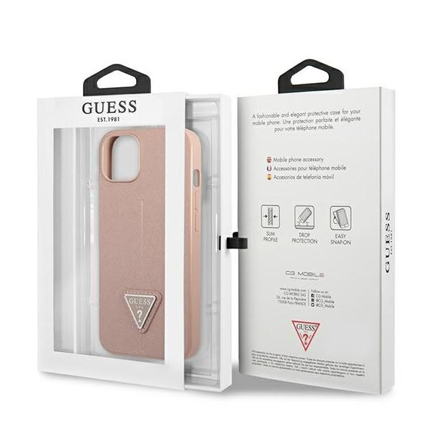 GUESS futerał do IPHONE 13 / 14 / 15 GUHCP14SPSATLP (SaffianoTriangle Logo) różowy