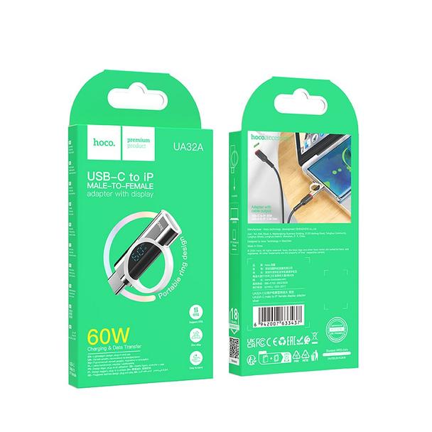 Adapter USB C do Lightning Hoco 3A 60W z wyświetlaczem UA32A srebrny