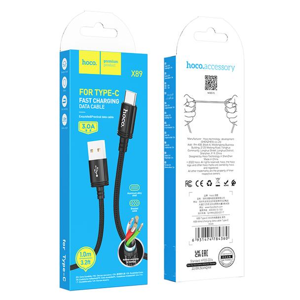 Kabel USB A do USB C Hoco 3A 1 m X89 czarny