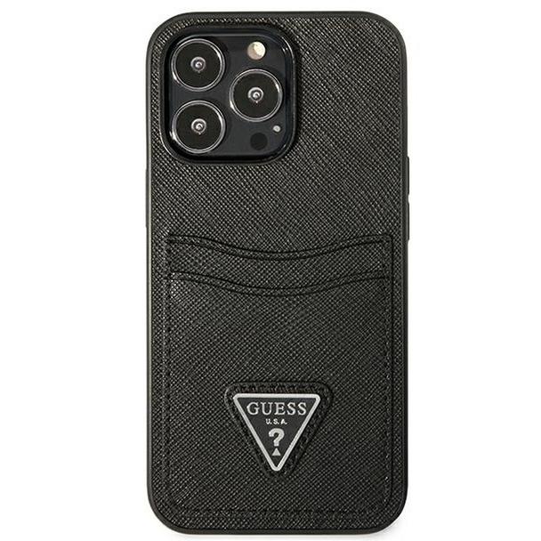 GUESS futerał do IPHONE 13 Pro GUHCP13LPSATPK (Saffiano Double Card Triangle) czarny