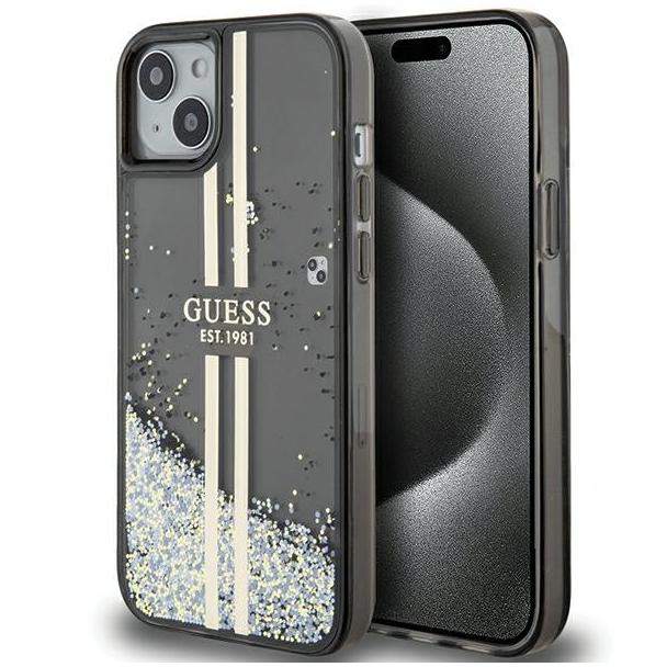GUESS futerał do IPHONE 15 GUHCP15SLFCSEGK (Liquid Glitter Gold Stripes) czarny