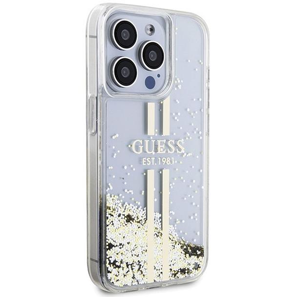 GUESS futerał do IPHONE 15 Pro Max GUHCP15XLFCSEGT (Liquid Glitter Gold Stripes) transparentny