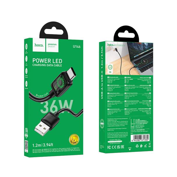 Kabel USB A do USB C Hoco 3A 1,2 m z LCD U146 czarny