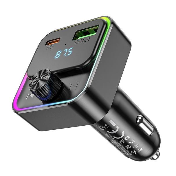 Ładowarka samochodowa Hoco USB A + USB C QC3.0 PD 30W  z transmiterem E81 czarny