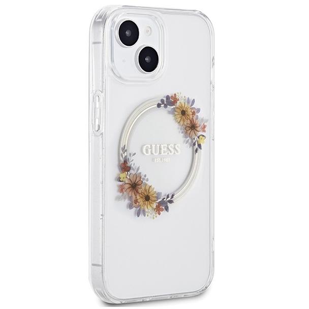 GUESS futerał do IPHONE 15 kompatybilny z MagSafe GUHMP15SHFWFCT (Flowers Wreath) transparentny