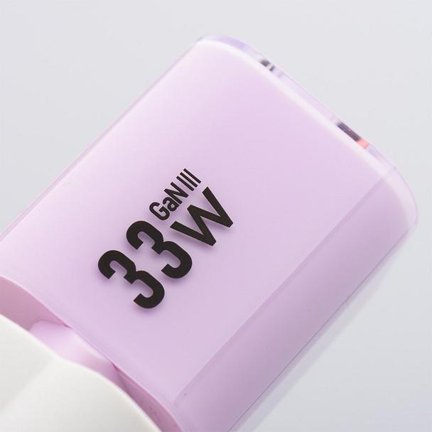 Ładowarka sieciowa do telefonu Forcell F-Energy GaN III Crystal Color USB C + USB A QC4.0 PD 33W + kabel USB C do USB C VT-41 fioletowa 0INT