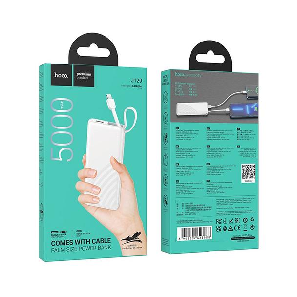 Powerbank Hoco 5000 mAh 2A z wbudowanym kablem Lightning J129 biały