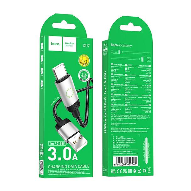 Kabel USB A do USB C Hoco 3A 1 m X117 czarny