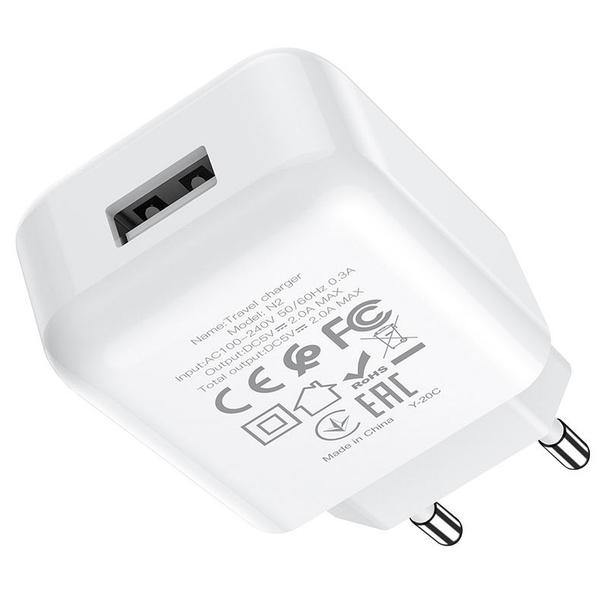 Ładowarka sieciowa do telefonu Hoco USB A 2A 10W + kabel USB A do USB C N2 biała