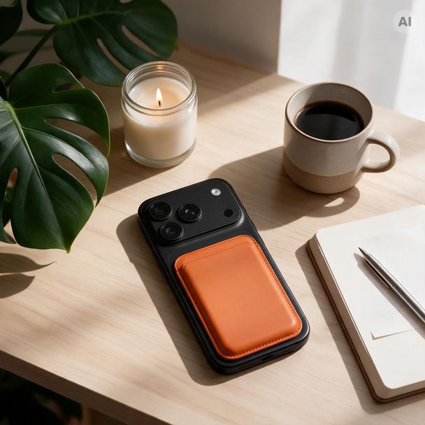 Etui na kartę magnetyczne kompatybilne z MagSafe MagWallet pomarańczowy