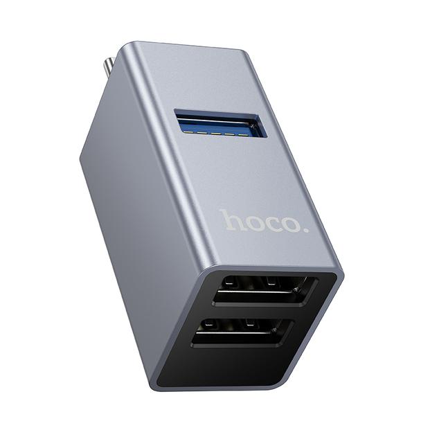 Adapter 3w1 (USB 2.0 x 2+USB 3.0) USB-C Hoco HB54A szary