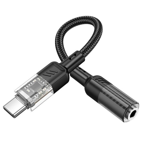 Adapter AUX USB C do Jack 3,5 mm Hoco 0,15 m LS37 transparentny czarny