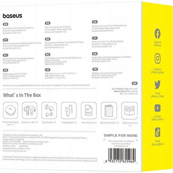 BASEUS słuchawki bezprzewodowe bluetooth TWS E19 czarne