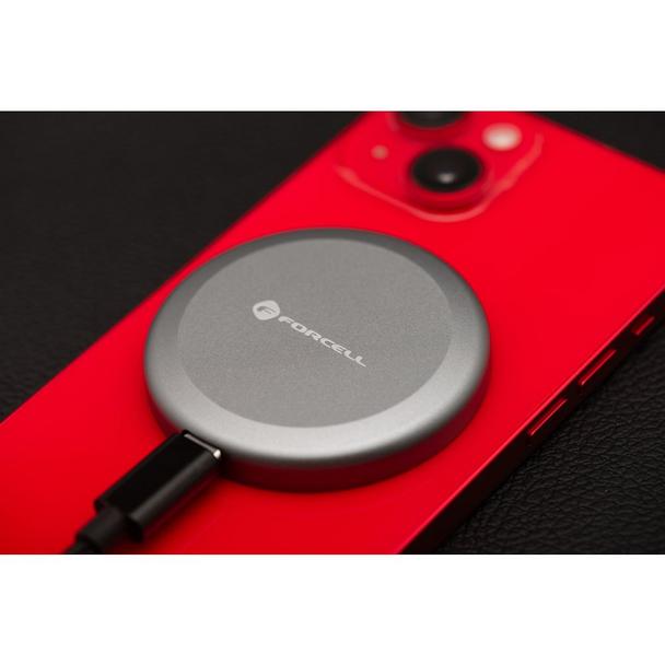 Ładowarka indukcyjna Forcell F-Energy Smart Charge USB C Qi2 15W zgodna z MagSafe z odpinanym kablem 1,5 m srebrna