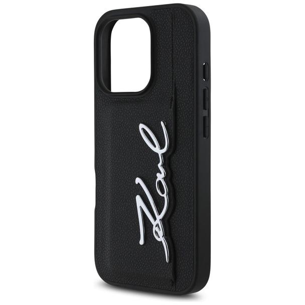 KARL LAGERFELD futerał do IPHONE 16 Pro KLHCP16LPGPVKSK (Grained PU Cardslot Metal Signature) czarny