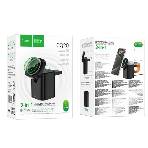 Ładowarka indukcyjna Hoco 3w1 15W kompatybilna z Apple Watch CQ20 czarna