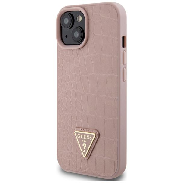 GUESS futerał do IPHONE 13 / 14 / 15 GUHCP15SPCRTHCP (Croco Triangle Metal Logo) różowy