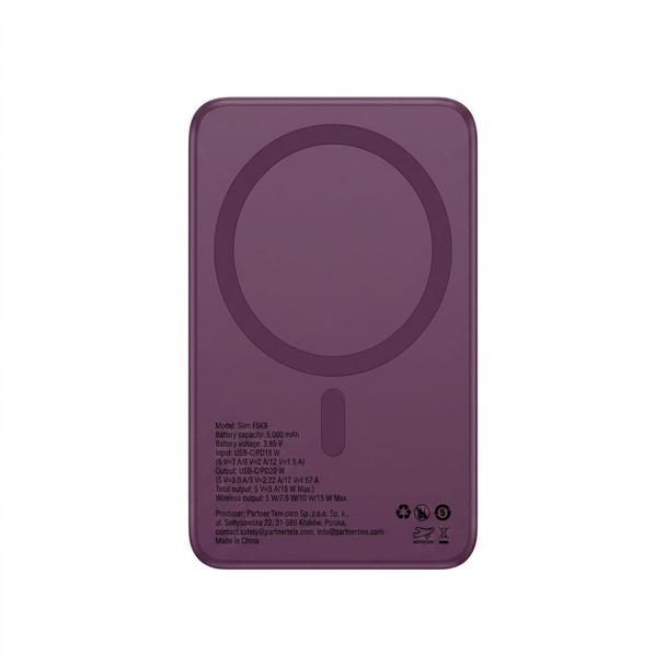 Powerbank zgodny z MagSafe Forcell F-Energy Slim F5K9 QC4.0 PD3.0 15W 5000 mAh burgundowy  0INT