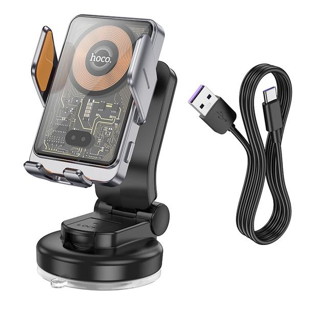 Uchwyt na telefon do samochodu indukcyjny Hoco 15 W do szyby / deski HW8 czarny