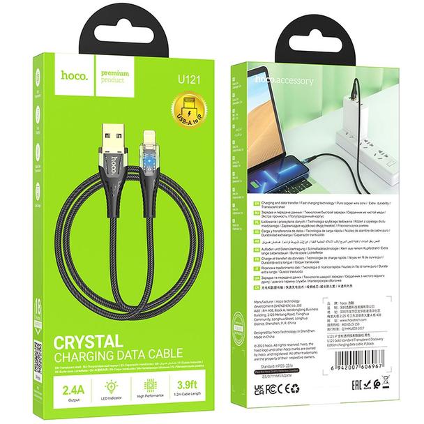Kabel USB A do Lightning Hoco 2,4A 1,2 m U121 czarny transparentny
