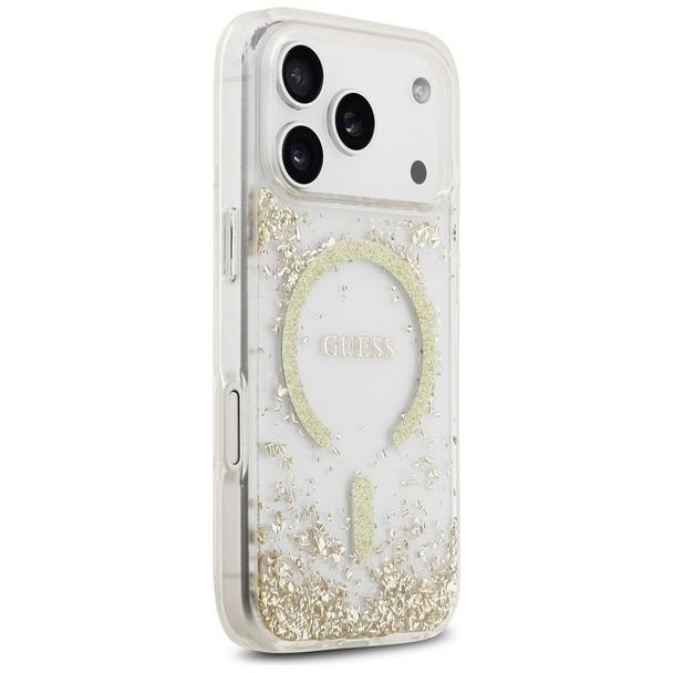GUESS futerał do IPHONE 17 Pro kompatybilny z MagSafe GUHMP17LRGRGED (Resin Bottom Glitter) złoty
