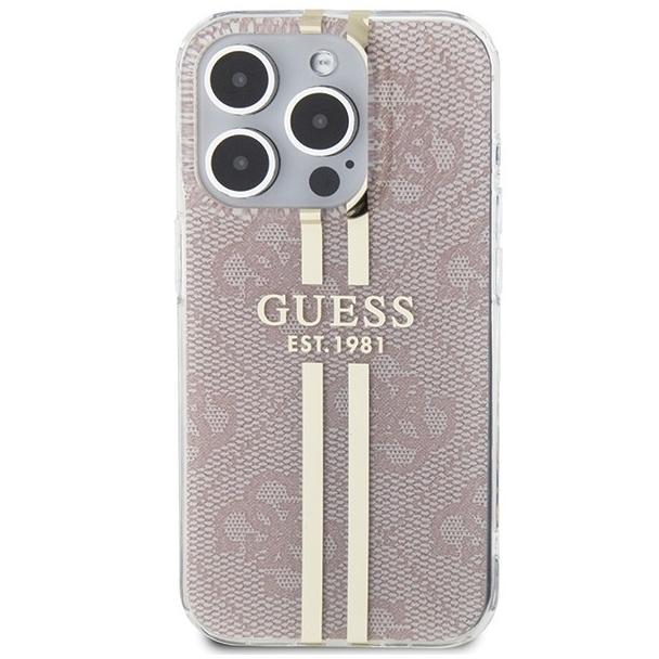 GUESS futerał do IPHONE 15 Pro GUHCP15LH4PSEGP (4G Gold  Stripe) różowy