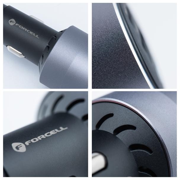 Ładowarka samochodowa Forcell F-Energy Alu 2 x USB C + USB A QC4.0 PD SFC2.0 4,5A 65W szara