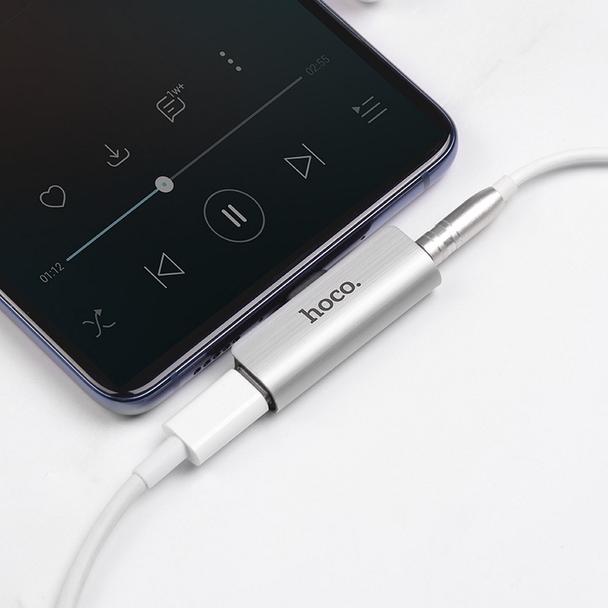 Adapter AUX 2w1 USB C do Jack 3,5 mm / USB C Hoco LS26 srebrny