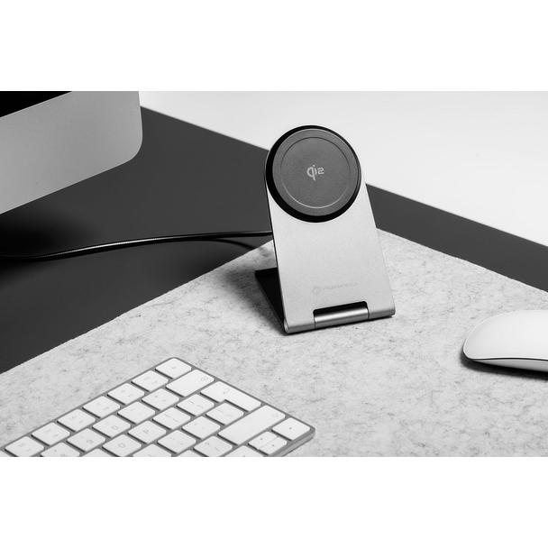 Ładowarka indukcyjna Forcell F-Energy FLIP Charge USB C Qi2 15W zgodna z MagSafe srebrna 0INT