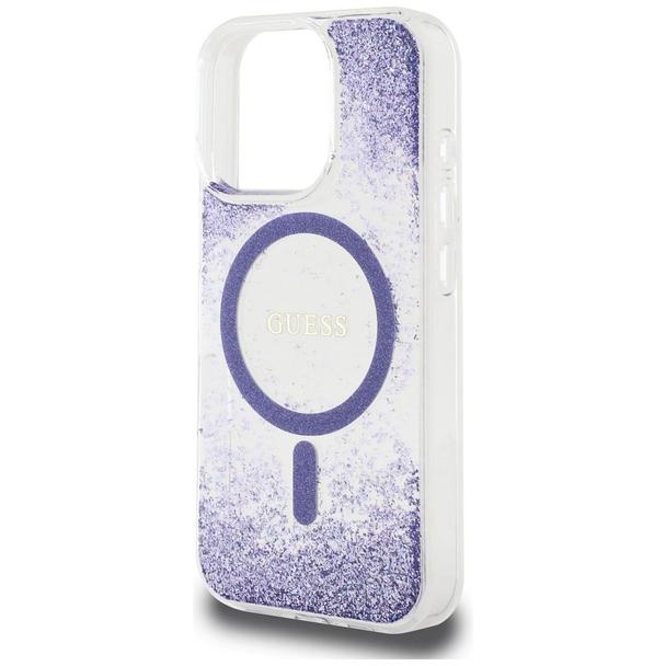 GUESS futerał do IPHONE 16 Pro kompatybilny z MagSafe GUHMP16LRGRGEU (Resin Bottom Glitter) fioletowy