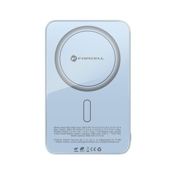 Powerbank zgodny z MagSafe Forcell F-Energy SuperSlim F5K8 QC4.0 PD3.0 15W 5000 mAh jasnoniebieski 0INT
