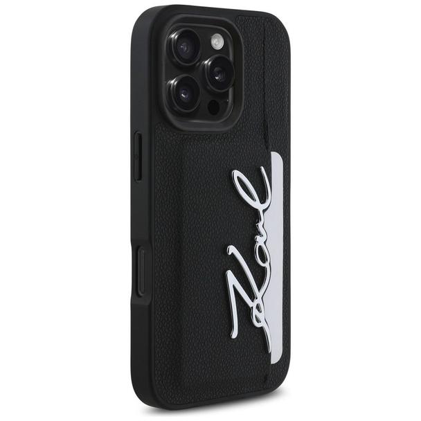 KARL LAGERFELD futerał do IPHONE 16 Pro KLHCP16LPGPVKSK (Grained PU Cardslot Metal Signature) czarny