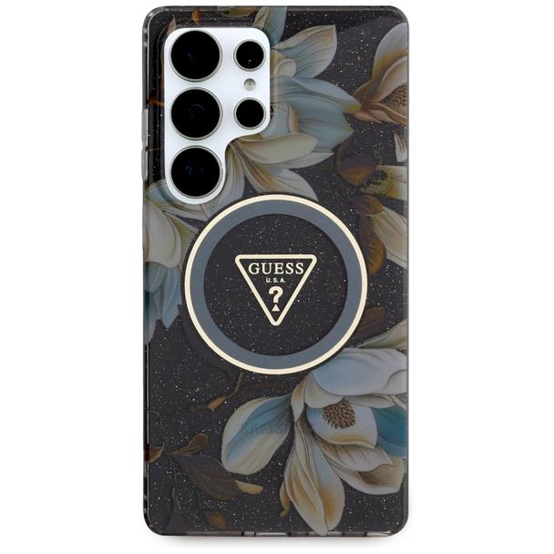 GUESS futerał do SAMSUNG S25 Ultra GUHMS25LHFLPEDK (Magnetic IML Metal Glitter Flowers Triangle) czarny