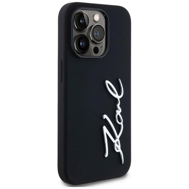 KARL LAGERFELD futerał do IPHONE 14 Pro KLHCP14LSCMSMVK (Silicone Sign Metal Logo) czarny