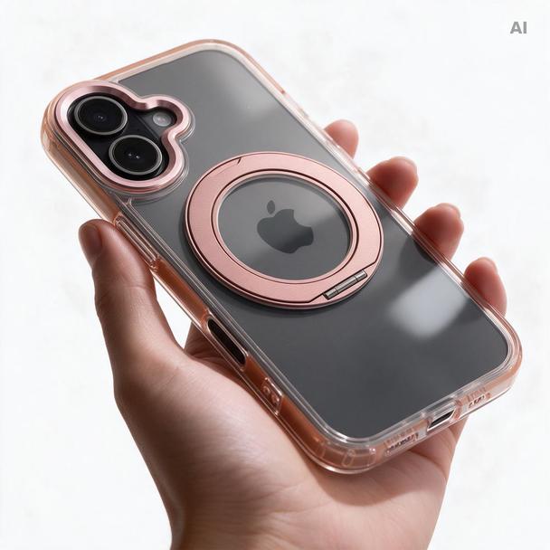 Etui na iPhone 16 PRO Frame Circle Stand zgodne z MagSafe złote