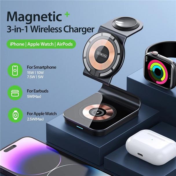 DUZZONA W15 - ładowarka indukcyjna 3w1 kompatybilna z MagSafe 15W czarna