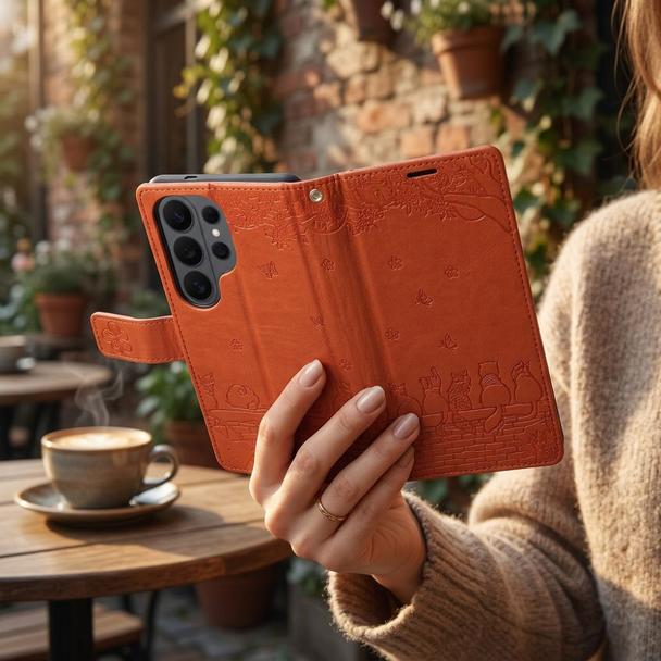 Etui z klapką na Samsung A37 Mezzo Book koty brązowe