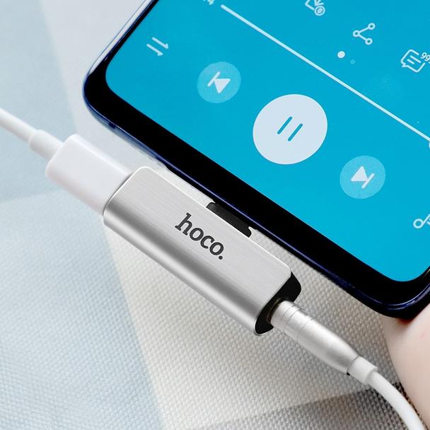 Adapter AUX 2w1 USB C do Jack 3,5 mm / USB C Hoco LS26 srebrny