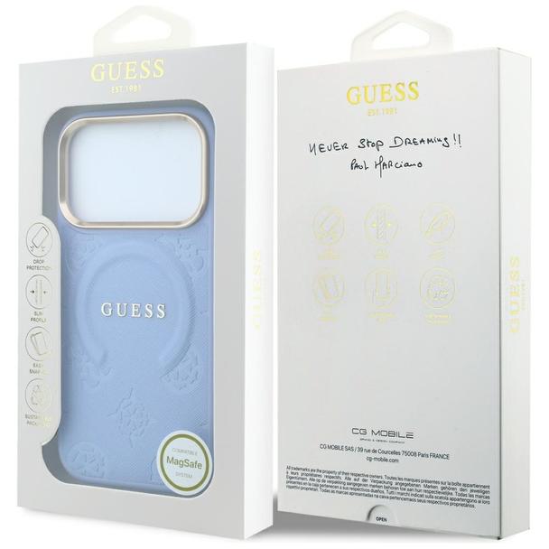 GUESS futerał do IPHONE 18 Pro/17 Pro kompatybilny z MagSafe (Saffiano Peony Ring) jasnoniebieski