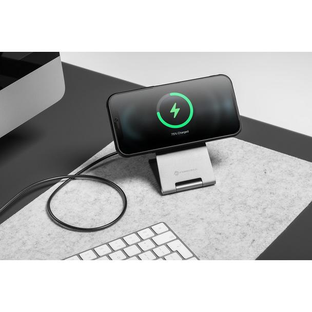Ładowarka indukcyjna Forcell F-Energy FLIP Charge USB C Qi2 15W zgodna z MagSafe srebrna 0INT