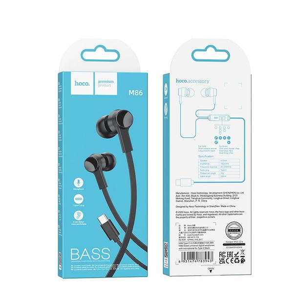 Słuchawki przewodowe douszne USB C Hoco M86 czarne