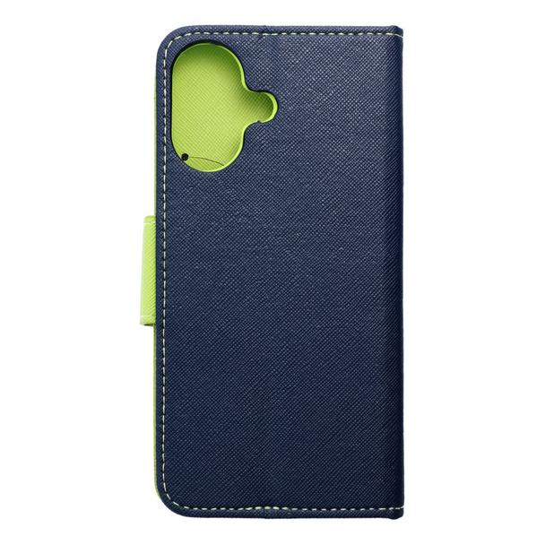 Etui z klapką na iPhone 16 Fancy Book granatowo-limonkowe