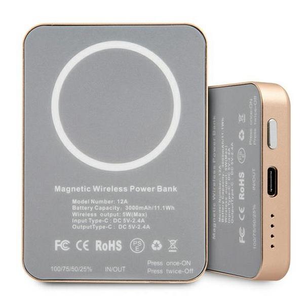 Bateria zewnętrzna ( Powerbank ) z ładowaniem indukcyjnym GUESS GUPBMSVSLG 3000mAh ( Kompatybilny z Magsafe